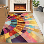 Chromatic Geometric Area Rugs 8x10ft, Abstraction Deco Area Rug for Living Room, Mosaic Sunburst Modern Rug with Double Sided Carpet Tape for Bedroom Men Room Decor