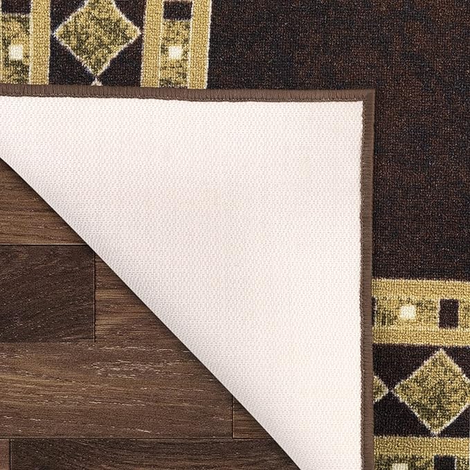 Antep Rugs Alfombras Modern Bordered 4x6 Non-Skid (Non-Slip) Low Profile Pile Rubber Backing Indoor Area Rugs (Brown Beige, 4' x 5'8")