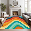 Retro Rugs for Living Room 70s - 2x3 ft, Abstract Wave Rug, Colorful Rainbow Area Rug, Groovy Geometric Washable Door Mat for Entryway, Kitchen, Mid Century Retro 70s Home Decor & Gifts