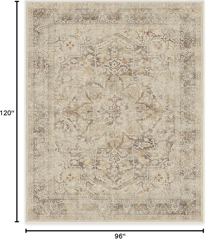 RUGGABLE Washable Vintage Area Rug – Sarrah Hazel 8x10, Stain-Resistant, Non-Slip – Large Machine Washable Rugs for Living Room, Bedroom, Hallway, Entryway & Office–with Standard Pad