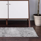 Rugs.com Leipzig Collection Rug – 8 Ft Runner Gray Low-Pile Rug Perfect for Hallways, Entryways