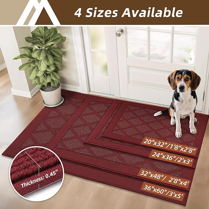 COSY HOMEER Non-Slip Door Mat 36"x60", Entryway Rugs Low Profile Absorbent Dirt Trapper Doormat for Front Entrance, Washable Polypropylene Entry Mat (Red)