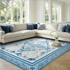 SOULFUL Medium Pile 8x10 Rugs for Living Room - Soft Foot Feel Large Area Rug - Blue Boho Floral - Washable Non-Slip - Perfect for Bedroom Kids Room Under Dining Table Office