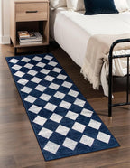 Lahome Checkered Washable Runner Rug,2x6 Rug Runners for Hallways Non Slip,Blue Kitchen Runner Rug,Moroccan Trellis Soft Low Pile Carpet Runners for Entryway Laundry Room Bathroom(2'x6',Blue)