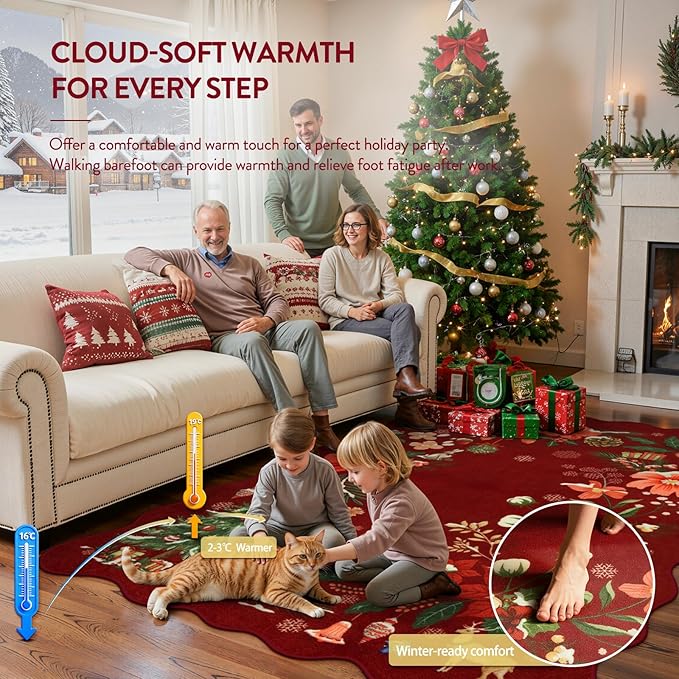 Lahome Floral Christmas Rug, 2x4 Washable Christmas Kitchen Rugs Indoor Ultra-Thin, Soft Christmas Rugs for Entryway Red Door Mat Holiday Rugs for Bathroom Bedroom, Red