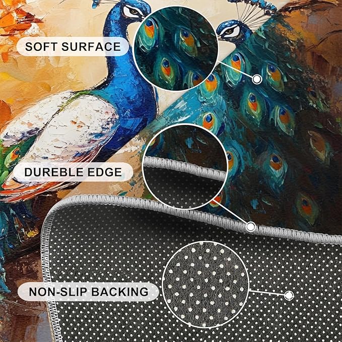 Peacock Rug 5x6-5x6 Rug, Classic Peafowl Floral Area Rugs for Bedroom, Peacock Couples Rugs for Living Room, Oil Painting Art Washable Mat, Aesthetics Carpet - Peafowl Home Decor & Gifts