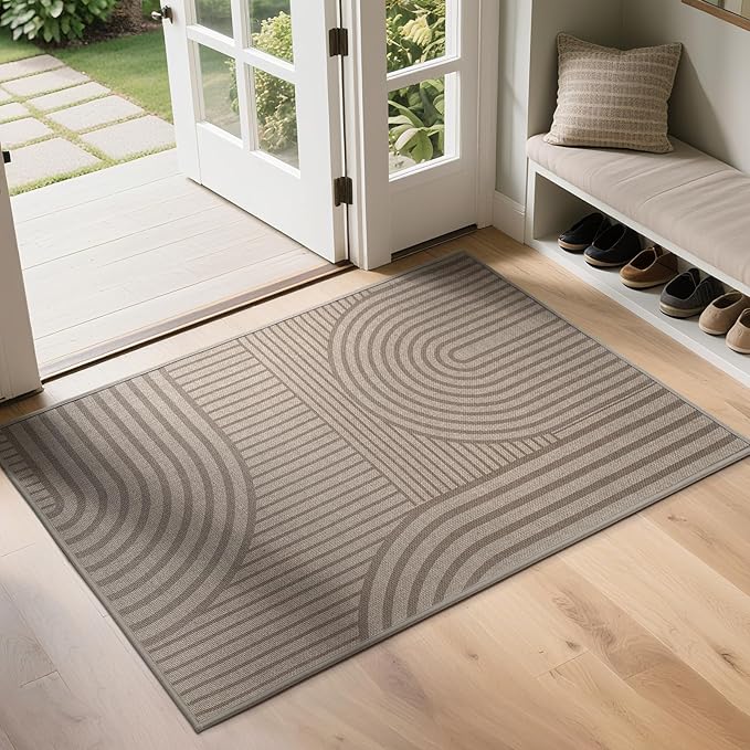 Front Door Mat 24''x35'', Absorbent Muddy Dirt Resist Washable Non Slip Low-Profile Indoor Doormat, Easy Clean Welcome Entryway Door Mats, Brown