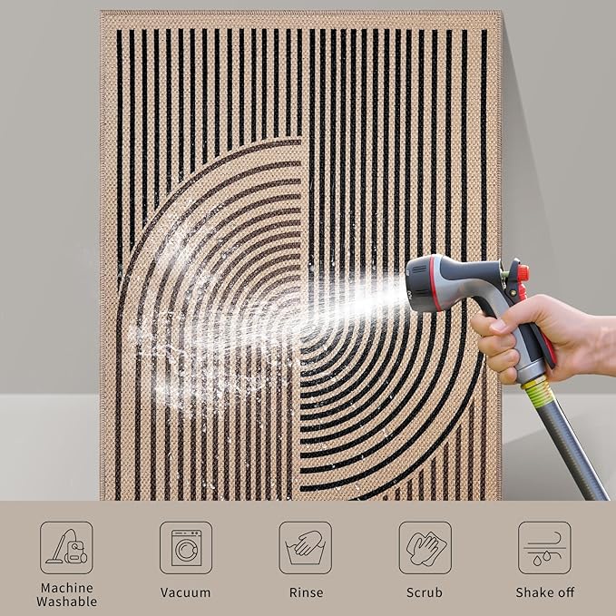 Tangsoo Rainbow Easy Jute Rug 2x4 Small Throw Rugs for Entryway,Washable Ultra Thin Outdoor Door Mat, Black Brown Non-Slip Indoor Floor Carpet for Entrance Kitchen Hallway Bedroom Front Porch