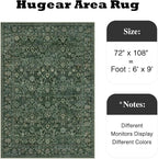 HUGEAR 6x9 Machine Washable Rugs Dark Green Hallway Large Area Rug Indoor Accent Rug Floral Low Pile Carpet Soft Throw Aesthetic Rug Bedroom Living Room Office Dining Room Kitchen Laundry Room