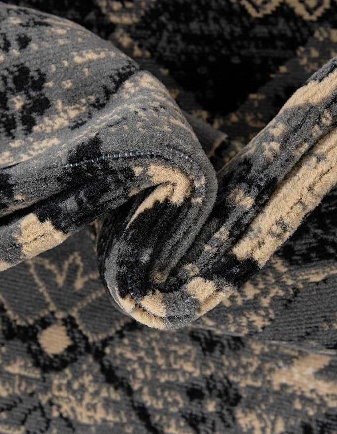 Unique Loom Taftan Collection Border Geometric Tribal Inspired Design Area Rug (2' 11 x 16' 5 Runner, Black/ Gray)