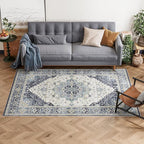 Dripex Vintage Washable Area Rug - 5x8 Distressed Rugs for Living Room Bedroom Oriental Medallion Floral Print Carpet Low-Pile Indoor Soft Non-Slip Accent Rug Farmhouse Office Home Decor
