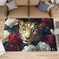 Leopard Rugs for Bedroom - 4x6 Area Rug - Flowers Leopard Rugs for Living Room, 3D Flowers Animal Rug, Washable Home Decor Carpet