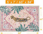 Pink Rug 5x7 Large Washable Animal Print Rug Non-Slip Tropical Jungle Indoor Carpet for Bedroom Nursery Dorm Kitchen Living Room Decor