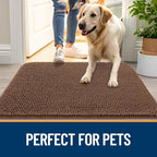 OLANLY Dog Door Mat for Muddy Paws 44x24, Absorbs Moisture and Dirt, Absorbent Non-Slip Washable Doormat, Quick Dry Chenille Mud Mat for Dogs, Entry Indoor Entryway Carpet for Inside Floor, Mocha