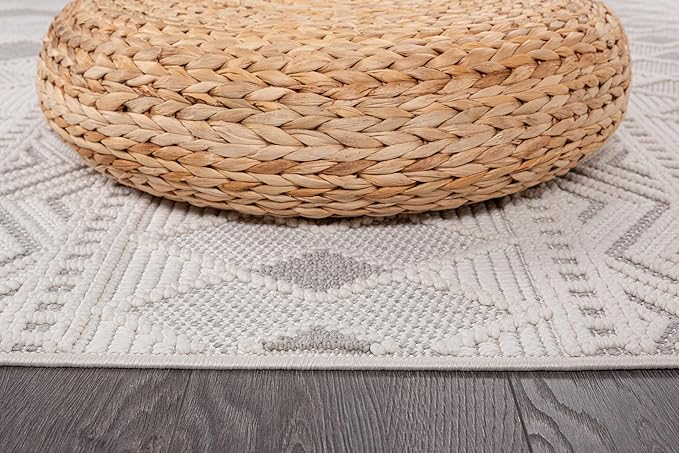 CAMILSON Micro Loop Rug 4x6 Modern Luxury Geometric Boho Diamond Area Rugs Soft High and Low Pile Stain Resistant Easy-Cleaning Non-Shedding for Living Room Office Indoor Carpet (4 x 6 / White - Gray)