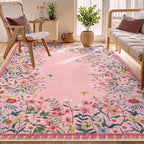 Wonnitar Washable Rug, 5x7 Pink Rugs for Living Room, Floral Print Non-Slip Area Rugs for Bedroom Girls, Soft Large Throw Carpet for Kids Nursery Room (Pink,5'x7')