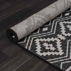 Beverly Rug Waikiki Boho Indoor Outdoor Rug 8x10, Washable Outside Carpet for Patio, Deck, Porch, Bohemian Area Rug, Farmhouse Rugs, Aztec Tribal Rug, Black and White