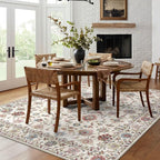 Area Rugs 9x12 Living Room - Large Washable Cream Boho Rugs for Bedroom Soft Vintage Rug Ultra-Thin Colorful Traditional Floral Carpet Farmhouse Rug for Dining Room Guest Room Home Decor