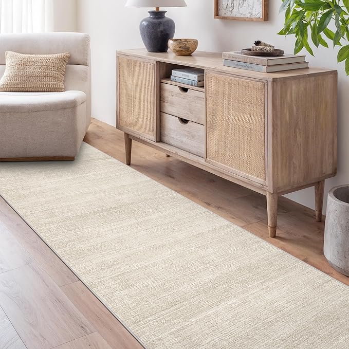 Art&Tuft Non-Slip Runner Rug - 2.5x14 Runner Rug Washable Low-Pile Rugs Runners, Soft Distressed Carpet Runner for Bedroom Bathroom Kitchen Laundry Living Room, Beige