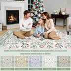6x9 Area Rugs for Living Room: Floral Washable Rug Vintage Large Soft Boho Non-Slip Carpet Indoor Stain Resistant Thin Carpets for Bedroom Dining Room Farmhouse Nursery Hallway Home Office Green Beige