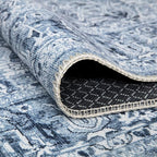 Bloom Rugs Washable Non-Slip 3' x 5' Rug - Ivory/Denim Blue Traditional Medallion Area Rug for Living Room, Bedroom, Dining Room, and Kitchen - Exact Size: 3' x 5'