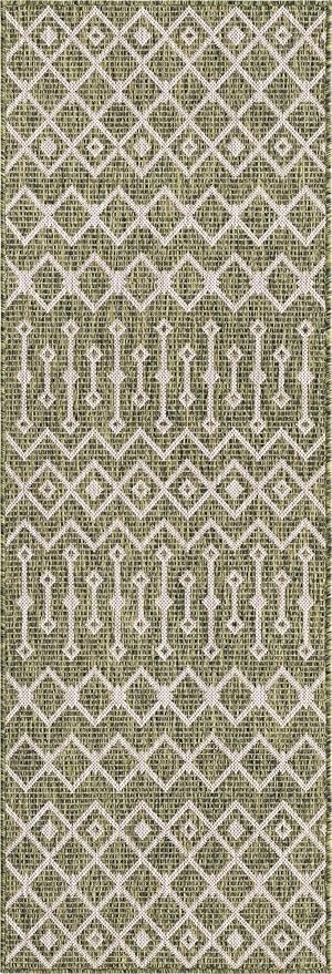 Unique Loom Outdoor Trellis Collection Area Rug - Tribal Trellis (2' x 8' Runner, Green/ Natural)