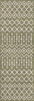 Unique Loom Outdoor Trellis Collection Area Rug - Tribal Trellis (2' 7" x 10' Runner Green/Natural)