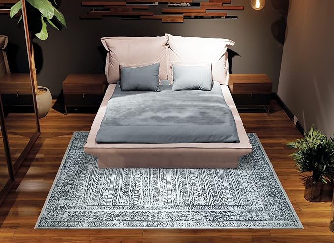 Bloom Rugs Caria Washable Non-Slip 6x9 Rug - Ivory/Black Geometric Area Rug for Living Room, Bedroom, Dining Room, and Kitchen - Exact Size: 6' x 9'
