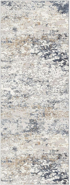 Washable Runner Rug for Hallway: 3x8 Neutral Modern Abstract Low Pile Area Rug with Non-Slip Backing - Carpet for Bedroom Kitchen Laundry Entryway Bathroom Indoor - Beige Blue
