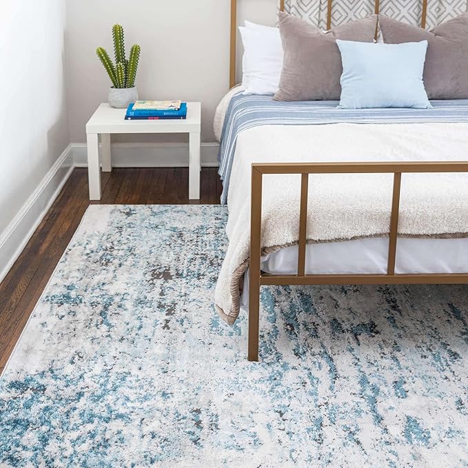 Rugs.com Leipzig Collection Area Rug – 7X10 Blue Low-Pile Rug Perfect for Bedrooms, Dining Rooms, Living Rooms