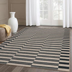 Lahome Striped Easy Jute Rug, 5x7 Outdoor Patio Rug Neutral Dining Room Rug Indoor Outdoor Carpet, Farmhouse Washable Non Slip Black Carpet for Backyard Living Room Office Deck