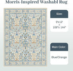 9x12 Area Rug Living Room Rug - Floral Vintage Forest Washable Carpet, Low Pile Non-Slip Stain Resistance Boho Soft Large Carpet for Bedroom, Dining Room Under Table, Farmhouse (9'x12' Blue/Orange)
