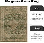 HUGEAR Retro Green Area Rug 9x12 Machine Washable Living Room Rugs Distressed Vintage Floral Low Pile Carpet Bedroom Office Dining Room Laundry Room Non Slip Soft Lightweight