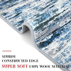 Modern Abstract Bedroom Runner Rug 2x7, Grey Blue White Washable Kitchen Runner, Non-Slip Soft Thin Faux Wool Mat for Entryway, Hallway, Laundry Room, Indoor Home Decor