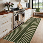 Beeiva Striped Modern Bathroom Runner, 2.5x8 Green Washable Runners for Hallways Entryway, Bohemian Non Slip Non Shedding Low Pile Carpet for Porch, BedroomIndoor Kithchen Laundry Room Porch Bedroom