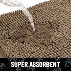 Smiry Dog Door Mat for Muddy Paws, Absorbent Dirt Trapper Non Slip Quick Dry Washable Chenille Mat for Mud Dogs, Entry Rug for Indoor and Outdoor (24x16 Inches, Camel and Black)