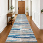 Modern Abstract Runner Rug 3x16, Blue Washable Long Kitchen Runner Non-Slip Soft Hallway Rug Runner Ultra Thin Print Faux Wool Carpet for Entryway Bedroom Laundry Room Indoor Home Decor