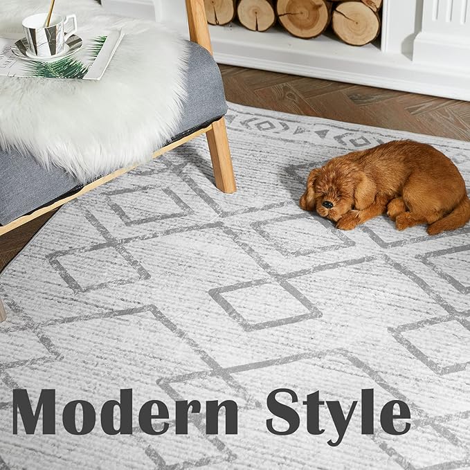 jinchan Moroccan 2x3 Rug for Entryway - Machine Washable Rug Modern Geometric Kitchen Soft Faux Wool Non-Slip Indoor Doormat Ultra-Thin Carpet for Entrance Bathroom Bedroom Living Room (2x3ft, Grey)