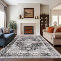 Area Rug - 9x12 Large Dining Room Rug Soft Living Room Mat, Vintage Washable Indoor Floor Throw Carpet for Bedroom, Playroom, Home Office (Dark Grey)