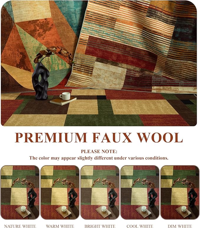 YIHOUSE Red and Green Rug 5x7, Burgundy Farmhouse Vintage Rugs Washable for Living Room,Burnt Orange Area Rug Non Slip,Geometric Boho Area Rug for Kitchen,Dining Room,Bedroom
