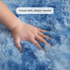 Andency Soft Area Rugs for Living Room Bedroom, 5x8 Fluffy Shaggy Bedside Rug, Non-Slip Large Shag Fuzzy Plush Carpets for Bedroom Kids Dorm Nursery Home Decor Aesthetic, Tie-Dyed Blue