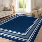 Beverly Rug Non Slip Area Rugs 8x10 Modern Bordered Non Skid Rubber Backing Soft Area Rug for Living Dining Room Easy to Clean Non Shedding Kitchen Bedroom Indoor Carpet 8 x 10 Navy