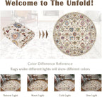 Washable Round Area Rug 4ft - Cream Colorful Traditional Floral Boho Living Room Circle Rug 4x4 Non-Slip Carpet Soft Vintage Bohemian Round Rugs for Bedroom Bathroom Kitchen Nursery