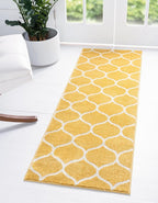 Rugs.com Lattice Frieze Collection Rug – 2' x 6' Runner Yellow Medium Rug Perfect for Living Rooms, Large Dining Rooms, Open Floorplans