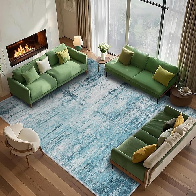 6x8 Area Rugs, Modern Abstract Teal Grey Washable Rug for Living Room, Soft Large Non-Slip Carpet for Bedroom Dining Room Home Office Farmhouse Decor - Teal+Gray