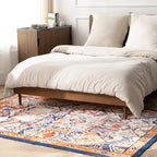 Phantoscope Washable Area Rug 4'x6' Non-Slip, Vintage Boho Rugs for Living Room, Bedroom, Dining Room, Distressed Persian Market Pattern, Low-Pile Foldable Floor Carpet, Navy/Orange