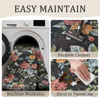 2x6 Machine Washable Runner Rug, Kitchen Hallway Area Rug Black Vintage Boho Floral Ultra Non-Slip Low Pile Soft Faux Wool Carpet, Kids and Pets Friendly for Bedroom Entryway Nursery Home Decor Rug