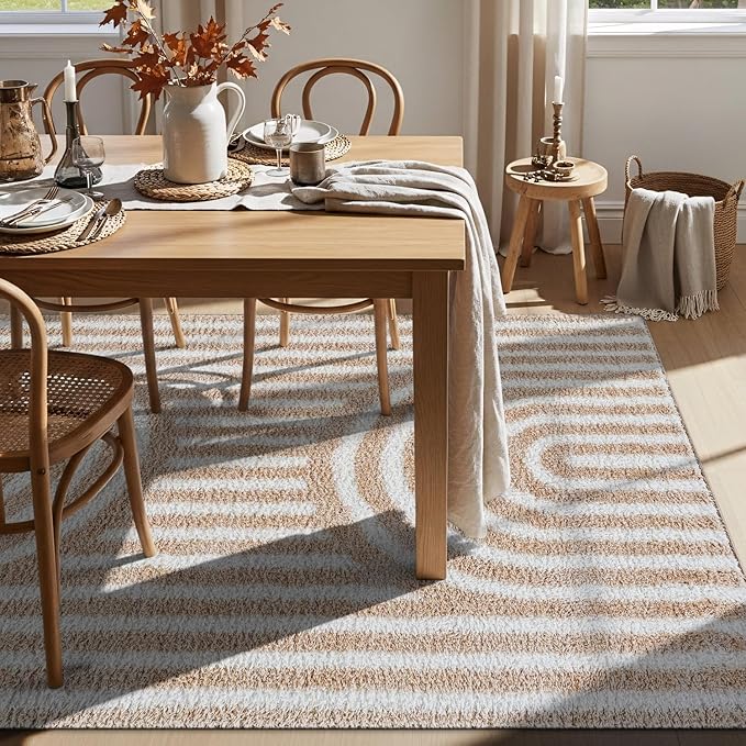 Rugshop Abstract Arch Shag Area Rug Beige 5' x 7' Great for Bedrooms, Living Rooms, or Under Coffee Tables