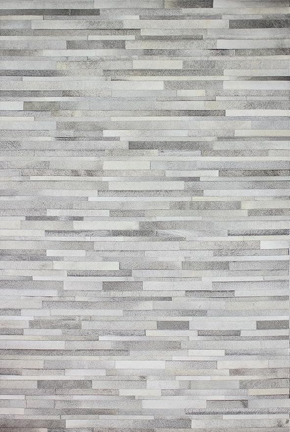 Cowhide Leather Rug for Living Room 5x8 Natural Leather Silver Rug Modern Stripes Style Floor Carpet for Home Decor | Superior Indoor Area Rug