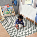 jinchan 4x6 Checkered Area Rugs for Kids Room - Machine Washable Soft Rug Modern Geometric Lattice Non-Slip Carpet for Nursery Playroom Bedroom Entryway Living Room Dining Room Home Office Grey